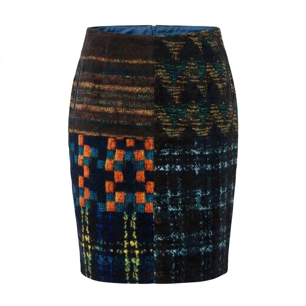 Linea Domani Multicolor Patchwork Stretch Lined Pencil Skirt Women Size 14